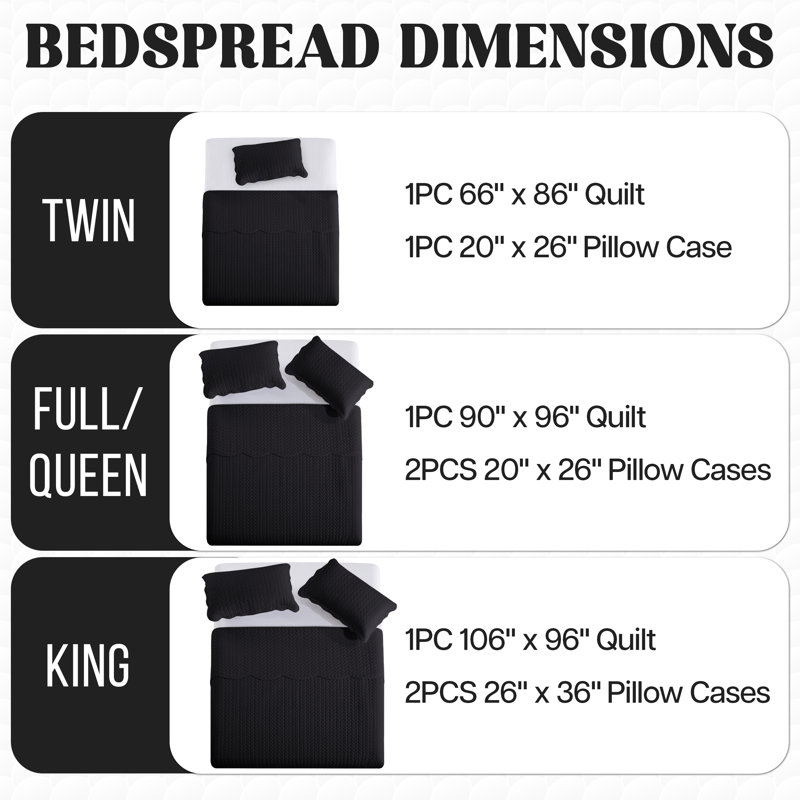 Ensemble de couvre-lit en microfibre embossée 3 pièces avec taies d'oreiller assorties, Noir