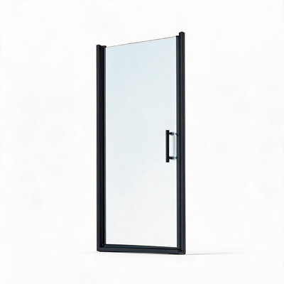 34 inch to 36 inch Matte Black Aluminium Alloy Pivot Single Swing Shower Door with 75 inch Height and 1/4 inch Thick Tempered Clear Glass
