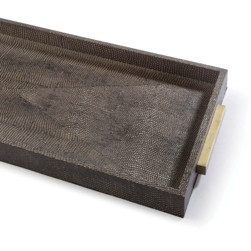 Vintage Brown Shagreen Boutique Tray with Brass Handles