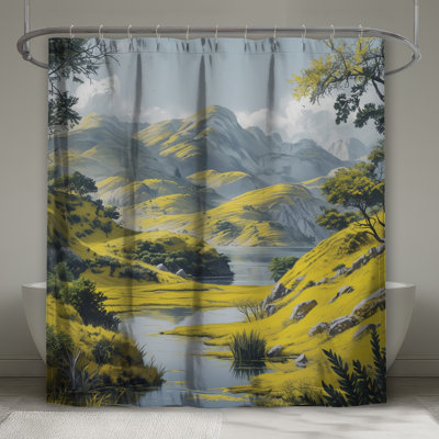 Yellow Green Hills Shower Curtains Extra Long
