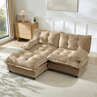 Canapé moderne en L de 77 pouces avec repose-pieds, coussins en chenille à assise profonde, conception modulaire pour le salon et la chambre à coucher, café clair