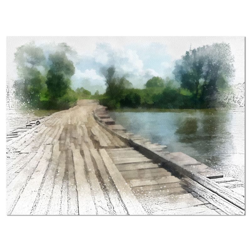 Pont sur une cascade en forêt - impression sur toile tendue, H 30 po x l 40 po
