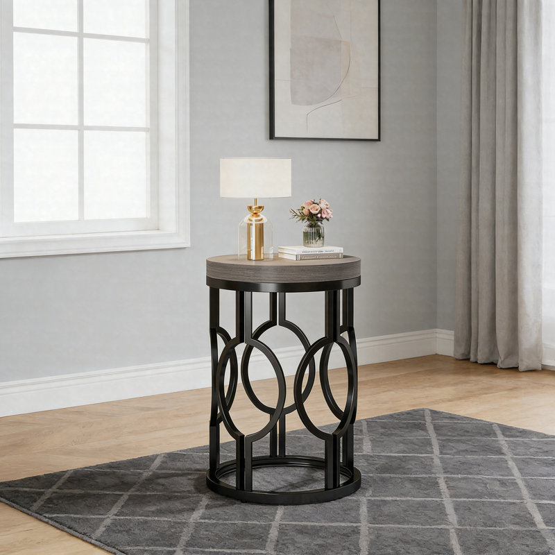 Table de bout ronde industrielle - Table d'appoint avec structure creuse en métal, Gris