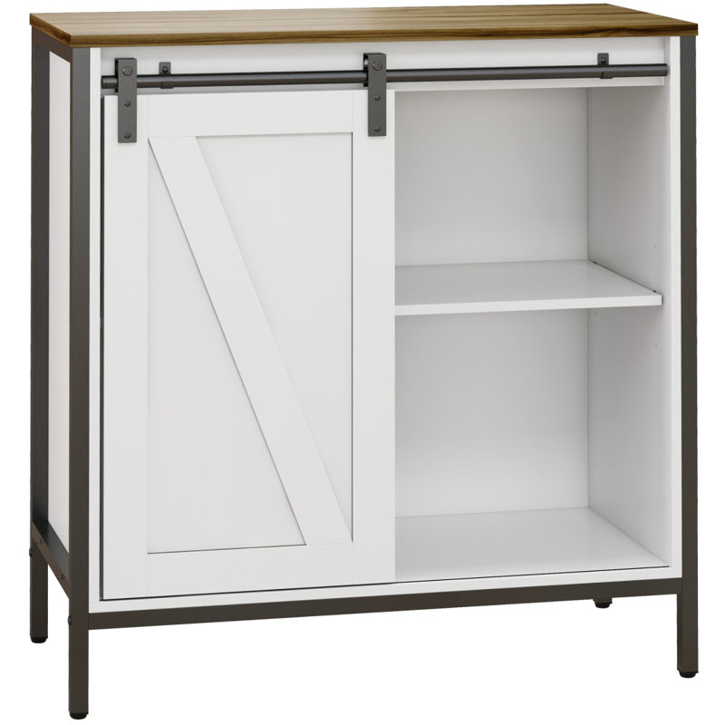 Armoire-bar à cadre métallique avec tablette réglable, Brun / Blanc