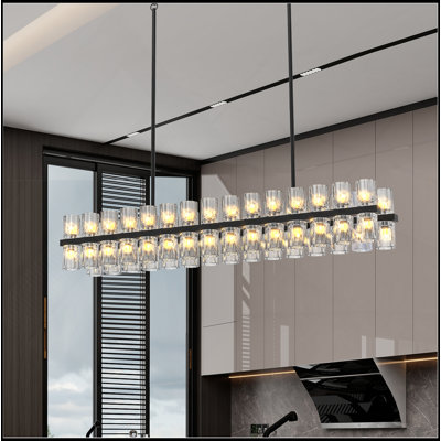 Lustre rectangulaire luxueux en cristal pour le salon et la salle à manger, cadre noir avec cristaux K9 