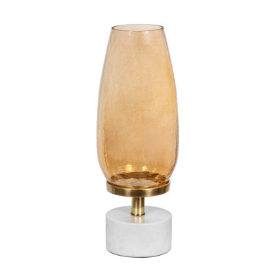 Porte-bougie Fem Hurricane, base en marbre blanc, verre doré 17 pouces