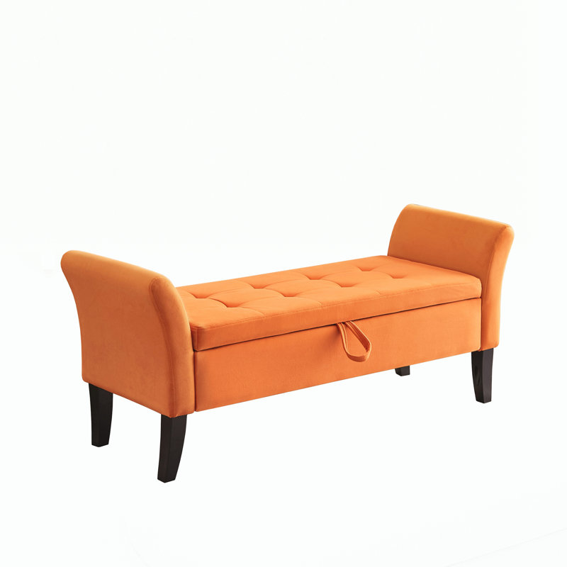 Banc de lit avec rangement, H 22 po x L 51,5 po x P 18,3 po, Orange, Orange