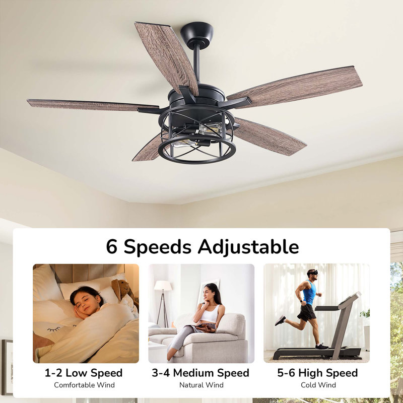 52" Black and Gray Wood Industrial Ceiling Fan with Light and Remote