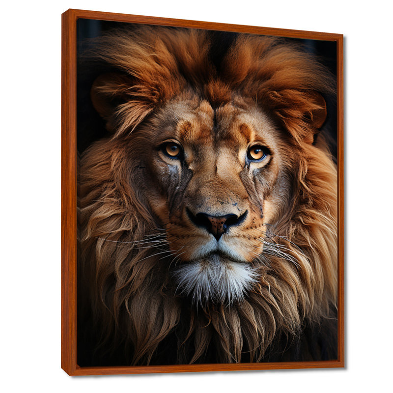 Animal Lion Portrait II - Print, 40" H x 30" W x 1.5" D, Brown Floater Framed