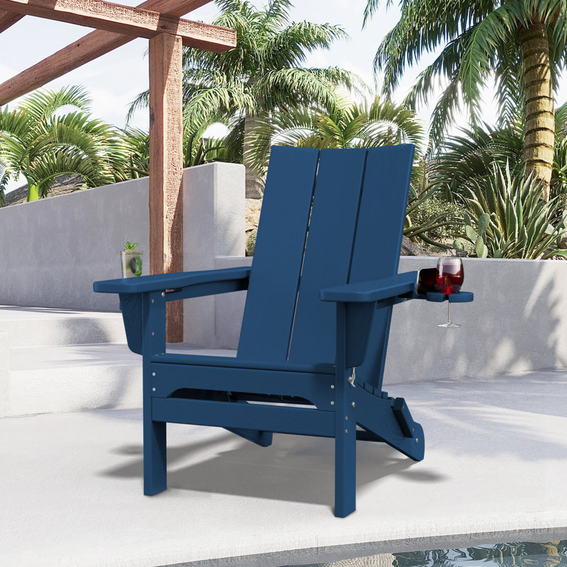 Chaise Adirondack pliante Wolak avec porte-gobelet, Marine