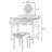 Space - Saving White Dressing Table With Four Leaf Reversible Mirror, Golden Handles, 5 Drawers For Cosmetics, Comfortable Seating Round Of Various Sizes, Stool