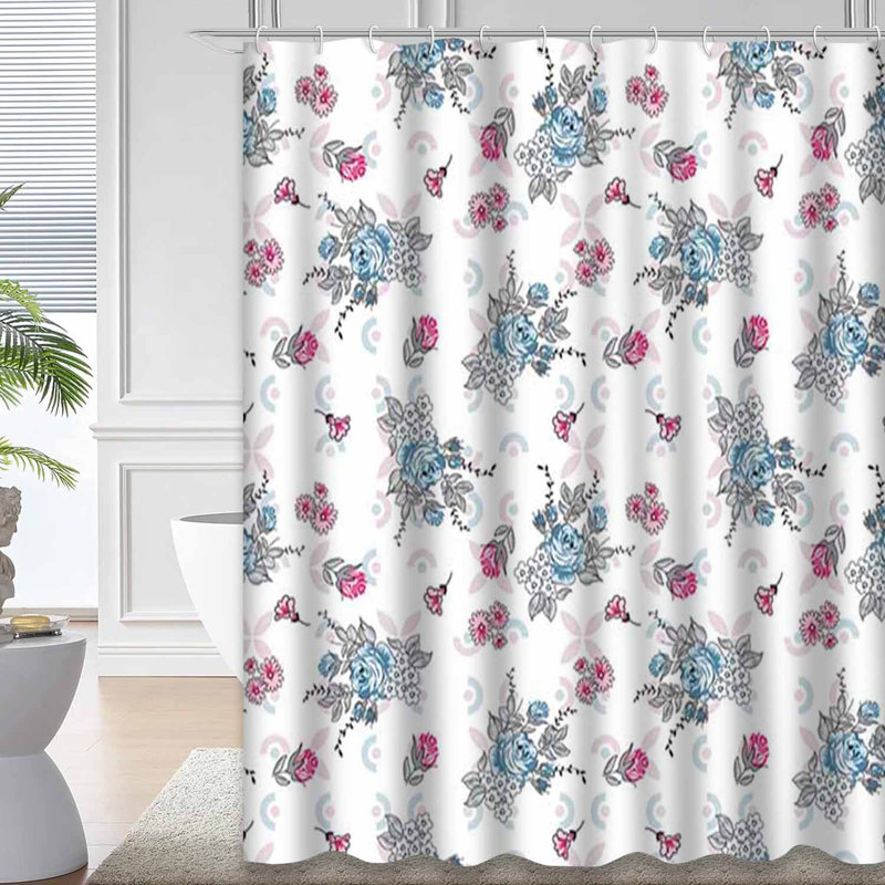 Rideau de douche sans couture à motif de roses avec 12 crochets, L 72 po x l 84 po