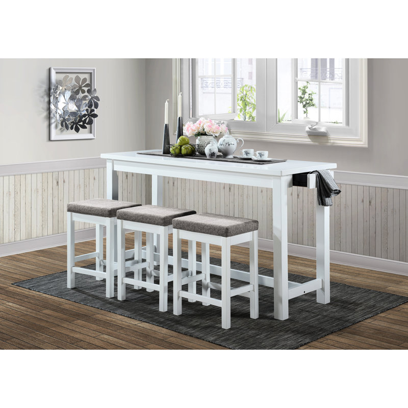 Mobilier de salle à manger à hauteur de comptoir - 3 tabourets à finition blanche et 4 prises pour table et tabourets