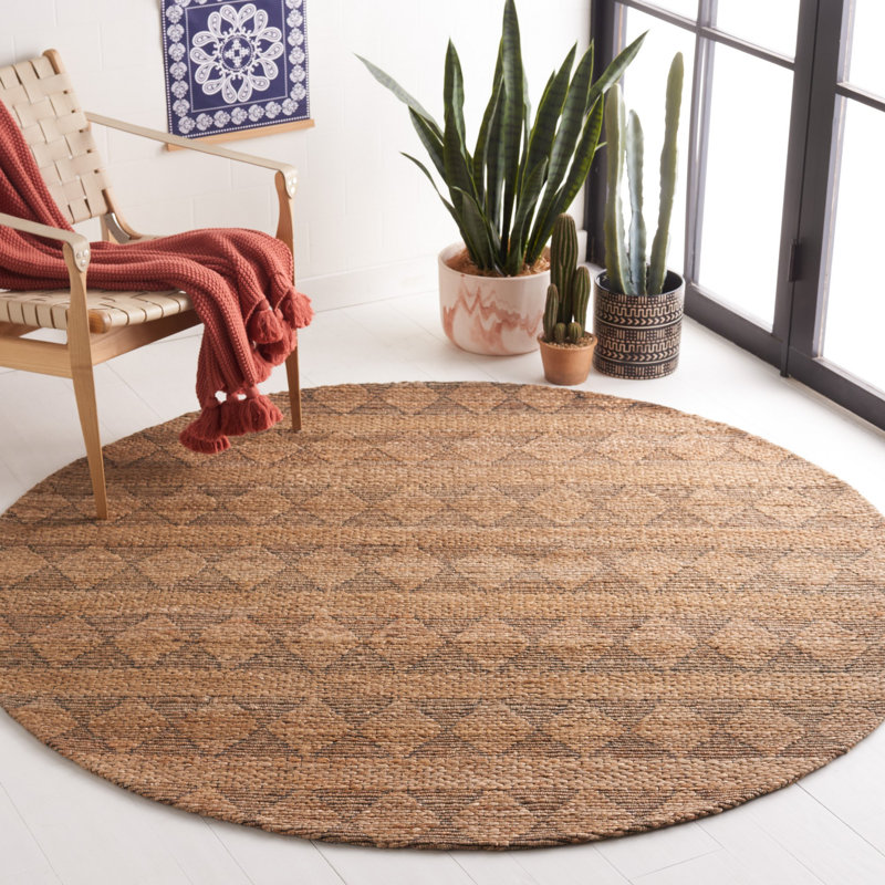 Irline Natural Fiber Hand Tufted Performance Geometric Rug, Round 6'