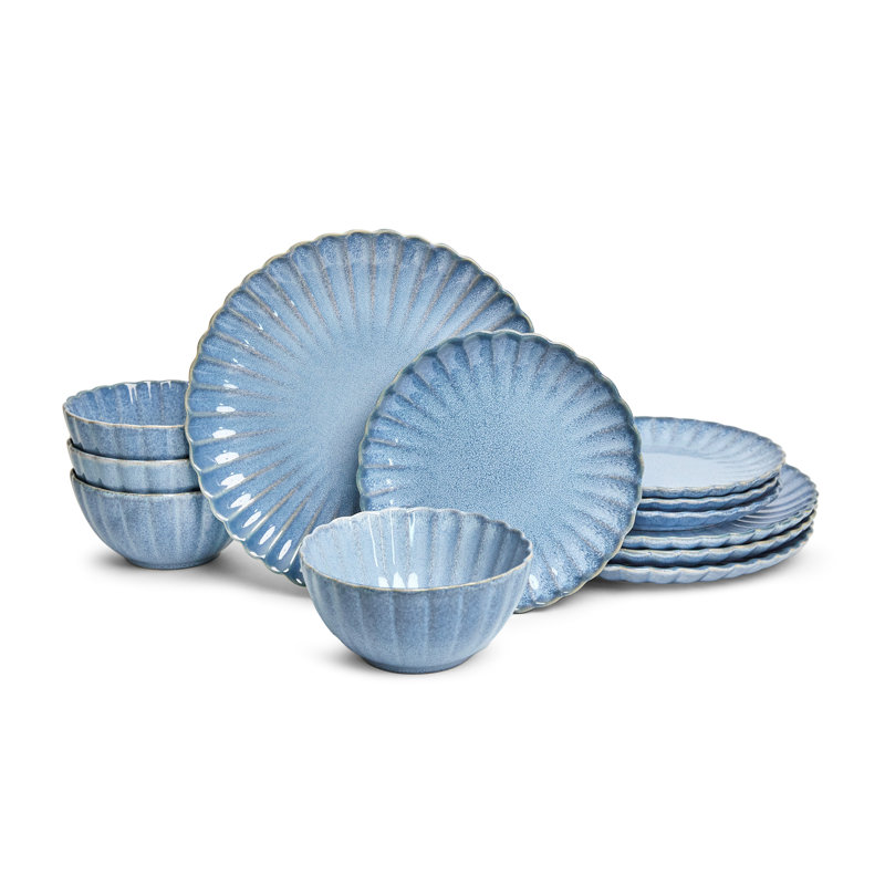 Sango Frill Reactive Stoneware 12 Pc Dinnerware Set - Service for 4
