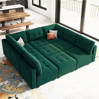 Buckleton 9 - Piece Velvet Upholstered Sectional Sofa Bed Convertible Modular Sofa Living room Storage Couch, 9 Single Storage Seat
