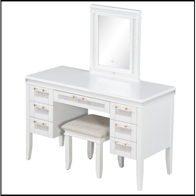 Makeup Vanity with Lights Mirror, 7 Drawers and Cushioned Stool