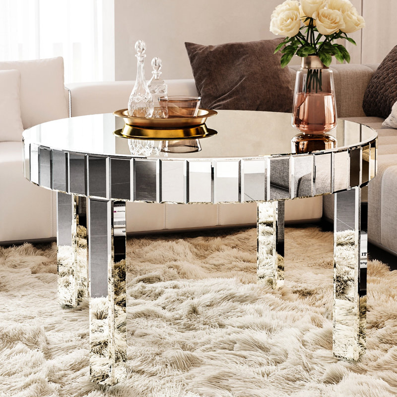 Table basse ronde miroir de 80 cm (31,5 pouces), design éblouissant, base stable, montage rapide. Parfait pour les espaces de bureau. Surface et bords lisses, conçu pour une utilisation durable dans les intérieurs modernes.