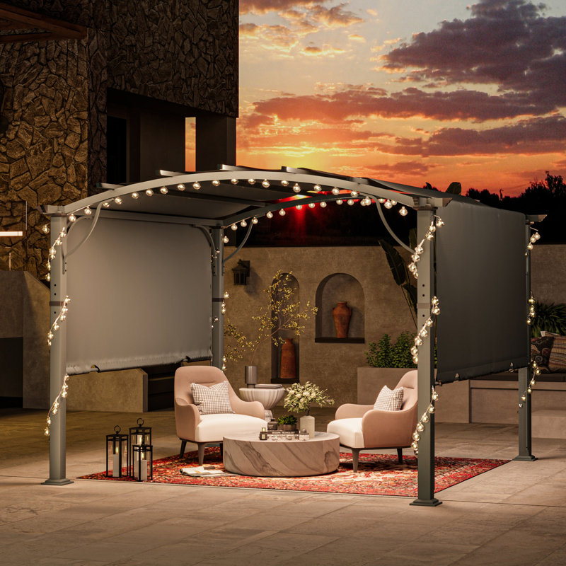 Pergola en aluminium avec auvent, Auvent gris / cadre gris, H 89,80 po x l 118,10 po x P 118,10 po