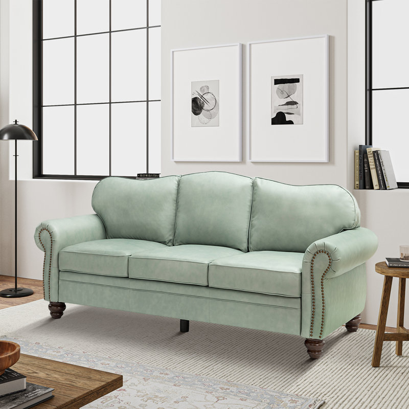 Damore 81'' Wide Genuine Leather Sofa, Sage