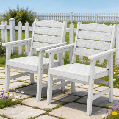 Ensemble de 2 chaises de salle à manger d'extérieur toutes saisons avec siège et dossier incurvés larges en plastique pour l'extérieur extérieur / jardin / piscine / porche / terrasse