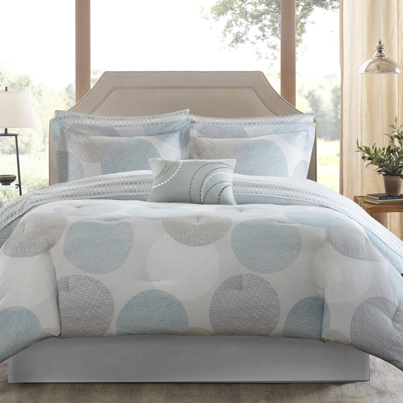 Knowles Comforter Set with Cotton Bed Sheets, Full Comforter + 8 Additional Pieces, Aqua/Gray