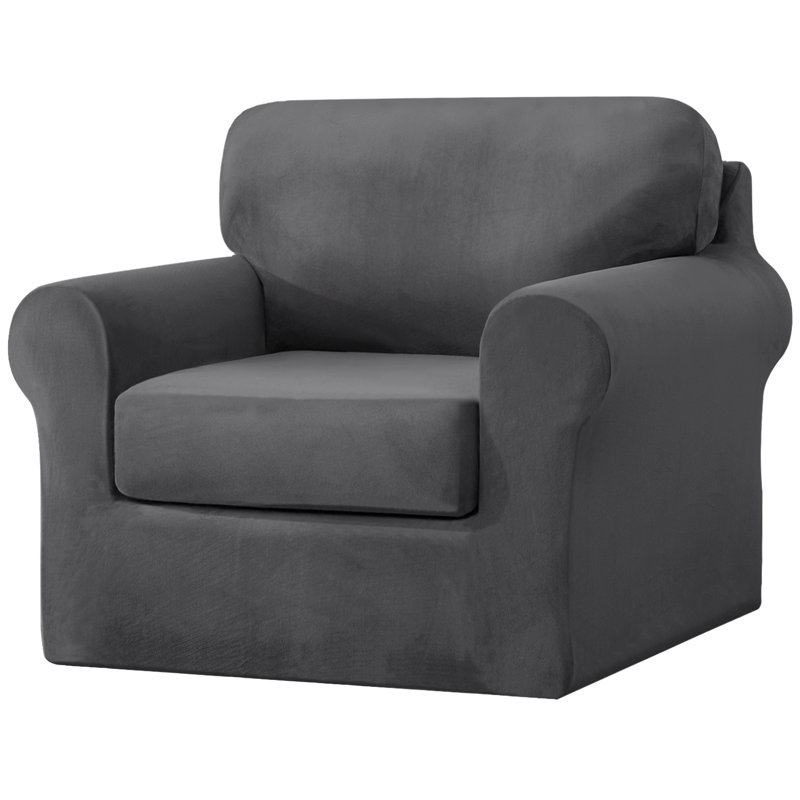 Housse pour canapé à coussins carrés/rectangulaires, Velours gris foncé