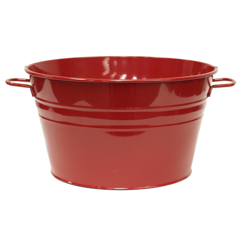 Enameled Galvanized Steel Planter / Beverage Tub., Red, 8" H x 15" W x 15" D