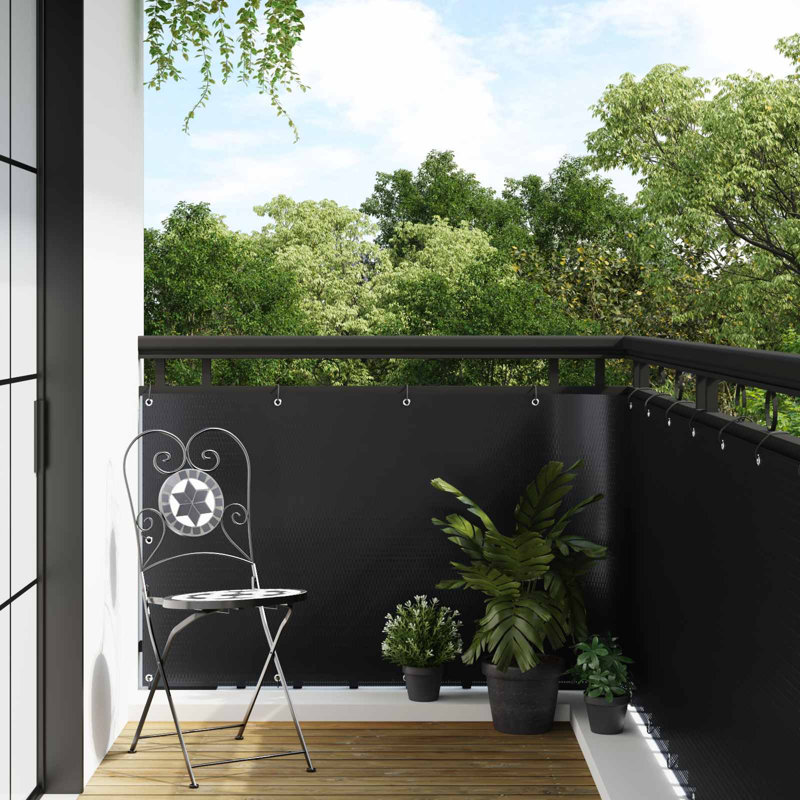 Vidaxl Balcony Screen With Eyelets, 300cm W x 80cm D, Black