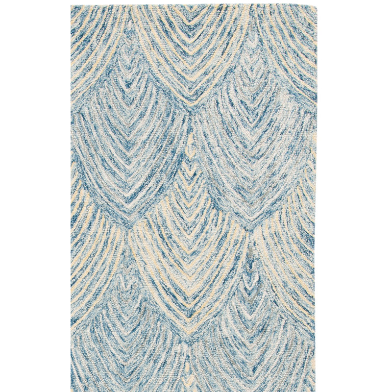 Tapis bleu / jaune en laine / coton touffeté à la main Micro-Loop, Rectangle 4 pi x 6 pi