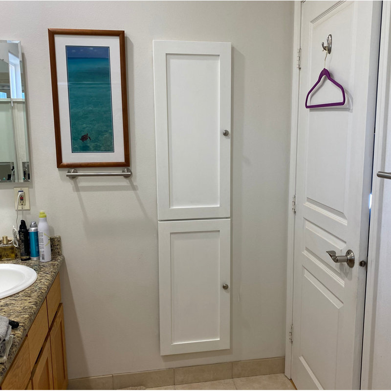 Frontline Shaker Recessed Frameless 2 Door Medicine Cabinet with Adjustable Shelves, White, 44" H x 14" W x 3.5" D