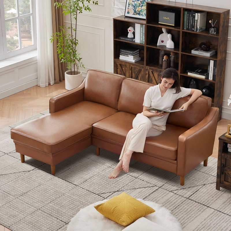 Canapé modulaire réversible 2 pièces Azriah, Simili cuir brun foncé