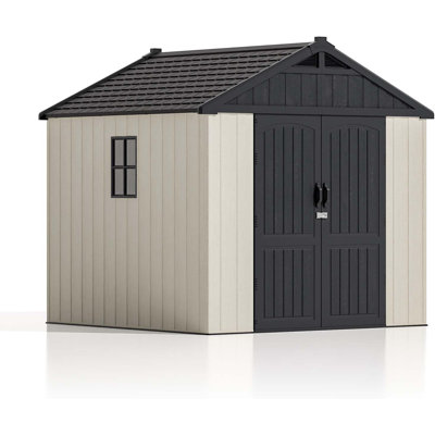 Patiowell 8 X 8 Ft Resin Outdoor Storage Shed With Floor, Plastic Shed With Window And Lockable Door For Garden, Backyard, Tool Storage Use, Easy To Install In Beige