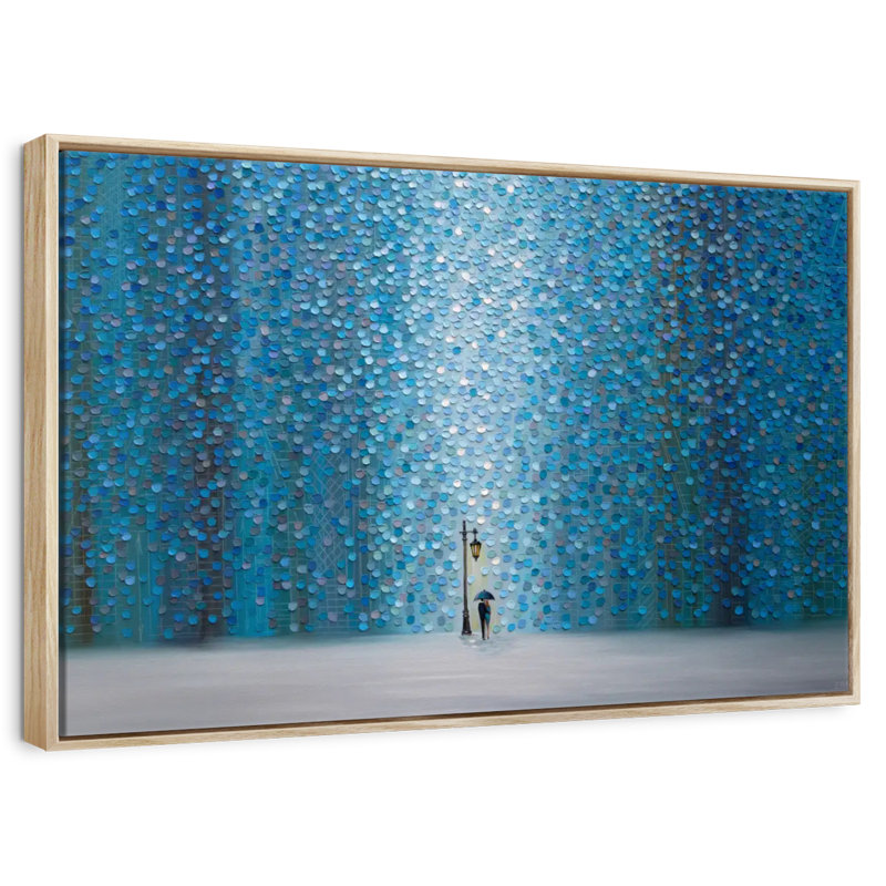 Pluie nocturne, Cadre flottant en bois naturel, 37 po x 25 po