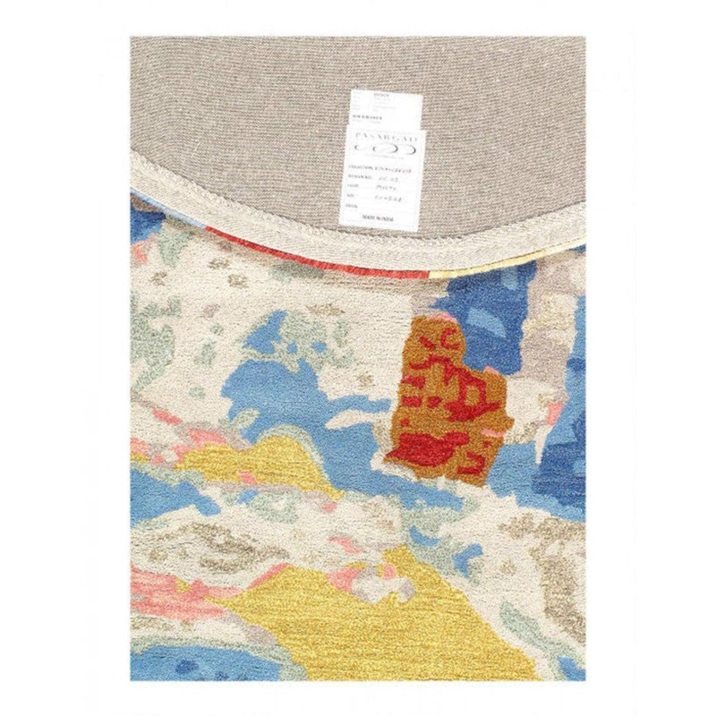 Tapis bleu / beige / jaune à motif abstrait fabriqué à la main Kristvin