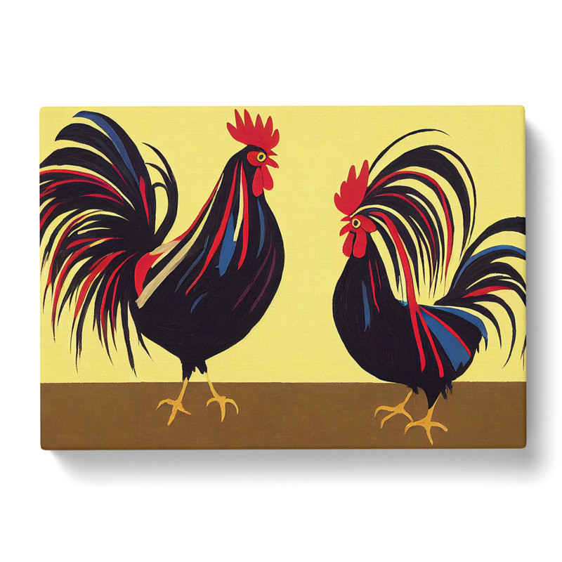 Two Roosters Abstract - Wrapped Canvas, 40cm H x 60cm W x 3cm D