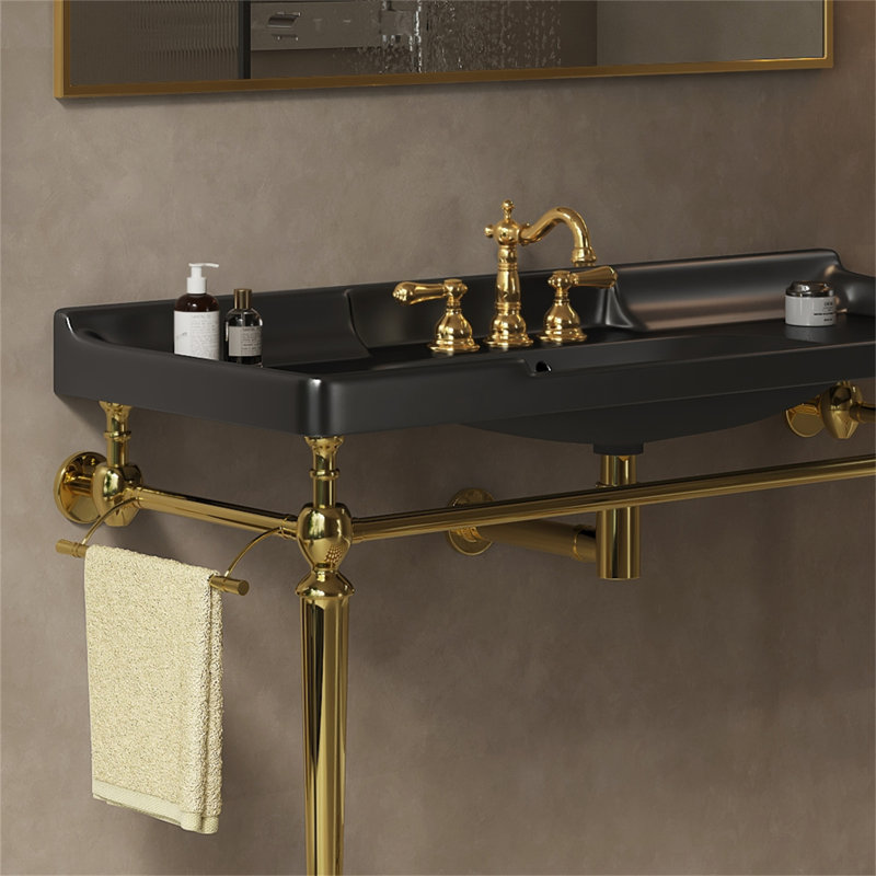 Lavabo de salle de bain en céramique 48 po Vici avec 3 trous pré-percés, sans armoire ni robinet, Black