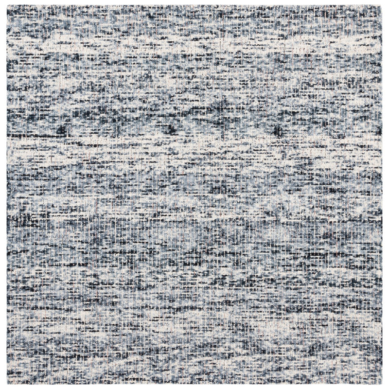 Abstract Hand Tufted Wool/Cotton Rug in Beige/Black, Square 6'