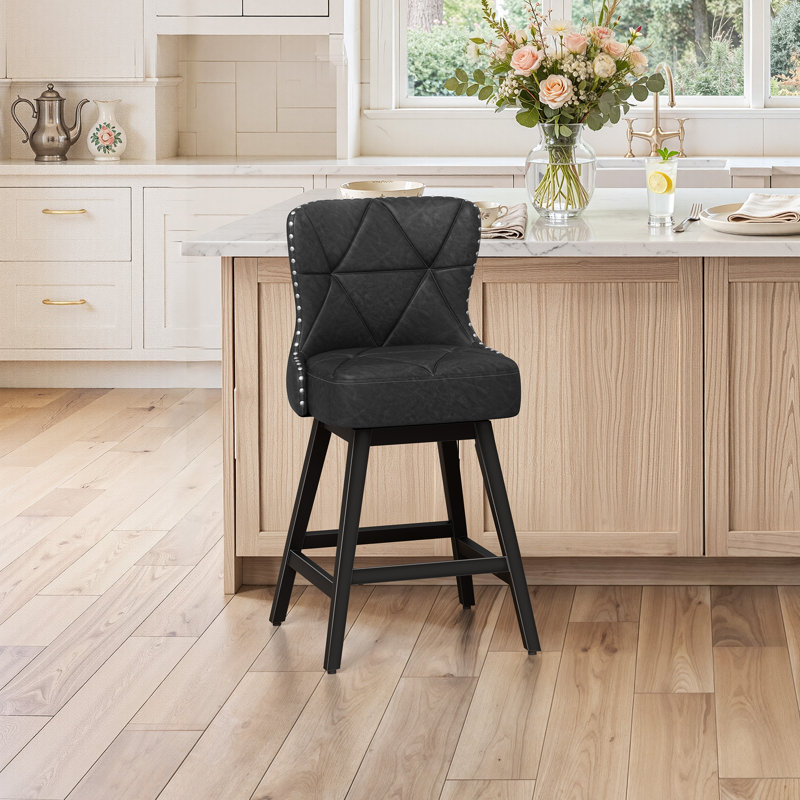 Zorla 26''H Upholstered Swivel Counter & Bar Stool, Black