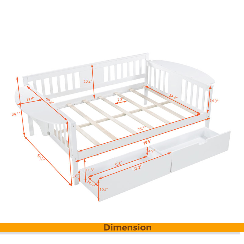Full Size Daybed With Two Drawers, White