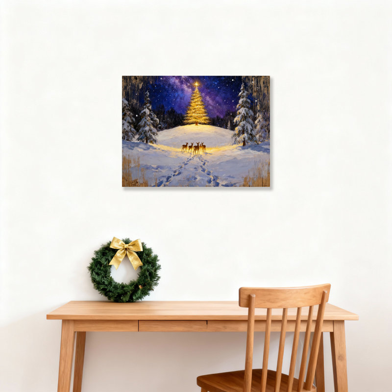 Art mural sur toile Snowy Forest Night, H 12 po x l 18 po