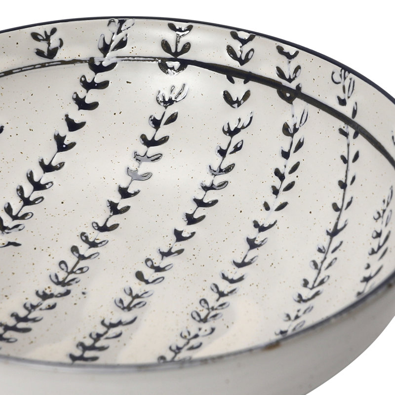Stoneware Bowl With Debossed Pattern And Reactive Glaze