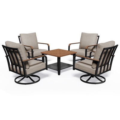 5 Pieces Outdoor Conversation Set With 4 Rockers And 6" Thick Cushions