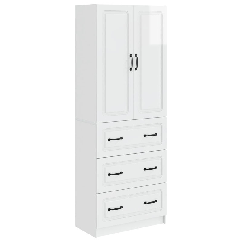 2 -Door 3 -Drawer 2 -Shelf Storage Cabinet, High Gloss White