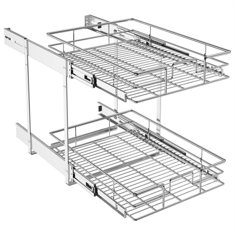 Durable 2-Tier Metal Cabinet Organizer, Powder Coated, 11"W X 18"D X 13"H - Effortless Installation & Smooth Slide