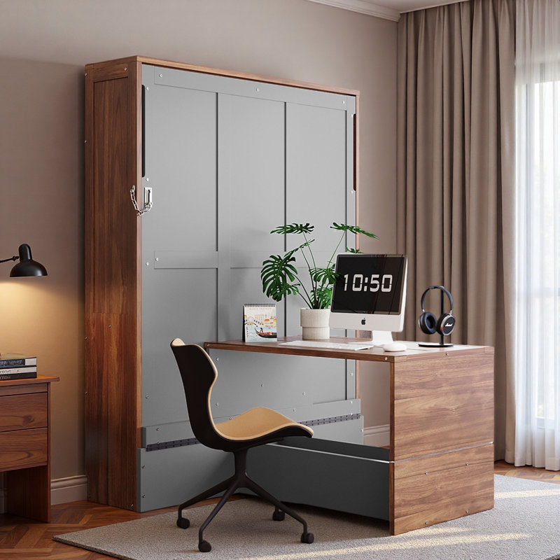 Murphy Bed With Foldable Desk, Gray