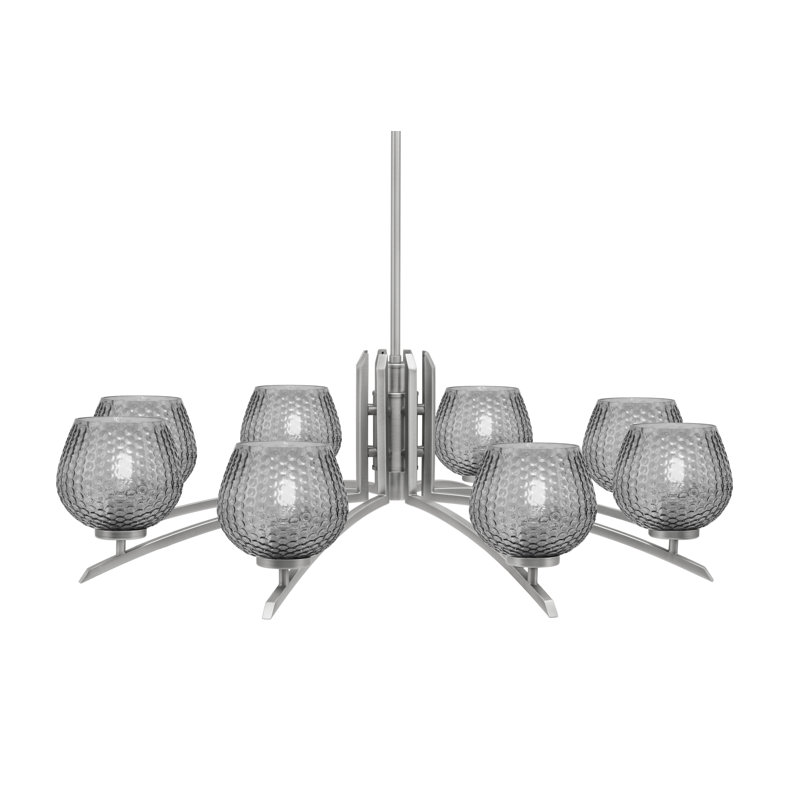 Lustre lumineux avec verre texturé fumé 6 po, H 58,25 po x l 36 po x P 36 po, Graphite, 8