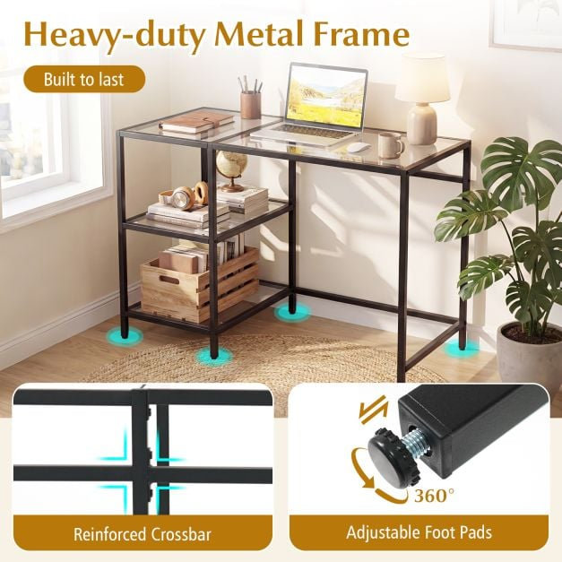 Glass Top Metal Base Computer Desk, Clear/Black