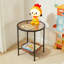 Table d'appoint ronde à 2 niveaux avec plateau en verre trempé et tablette de rangement, table de bout peu encombrante pour le salon, la chambre à coucher et le bureau