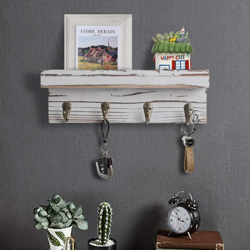 Worchester Wall Organizer with Key Hooks, Grey, 7.5cm H x 25cm W x 7.5cm D